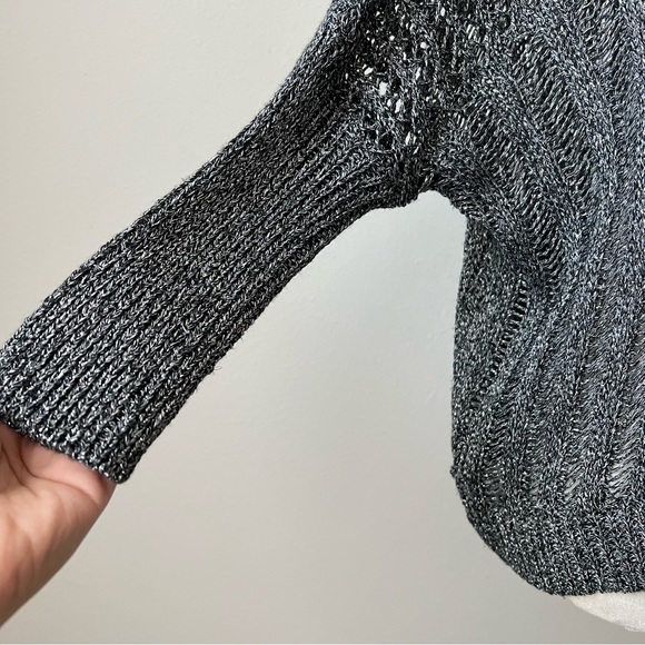 ELA Gray Open Knit Metallic Crew Neck Sweater for Women - Picture 4 of 8